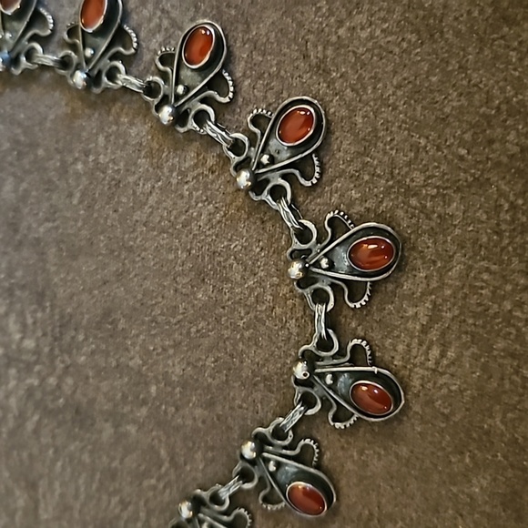 VTG Sterling Silver Red Gemstone Teardrop Colonial Goth Chain Necklace - Picture 5 of 8